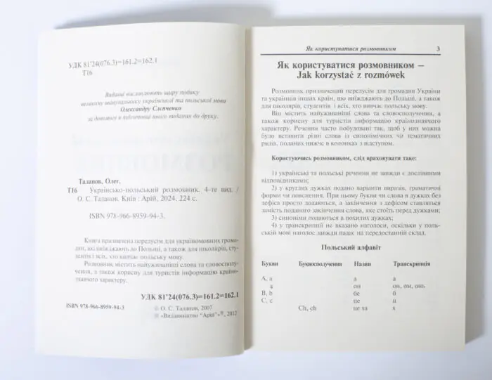 Сторінка українсько-польського розмовника з правилами користування