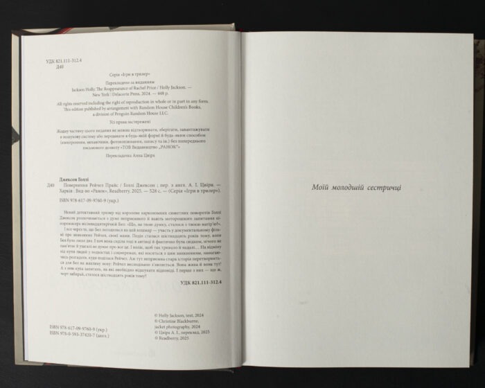 Вихідні дані книги Повернення Рейчел Прайс Голлі Джексон українською