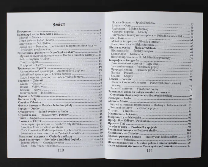 Книга 2000 найкорисніших словацьких слів і висловів — зміст
