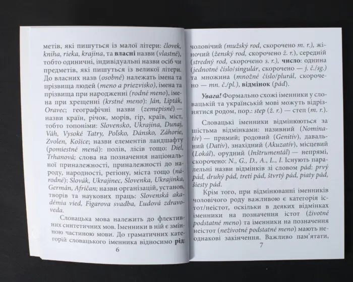 Розворот книги Граматика словацької мови з правилами відмінювання іменників