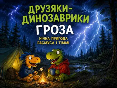 Друзяки-динозаврики. Гроза — тематичний банер про нічну пригоду Расмуса і Тіммі