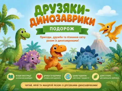 Друзяки-динозаврики Подорож — банер дитячої книги про пригоди динозавриків