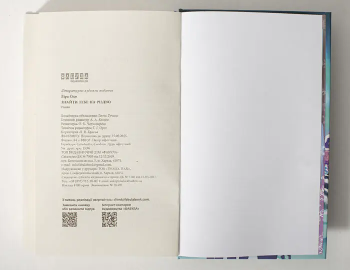 Вихідні дані книги Знайти тебе на Різдво видавництва Фабула