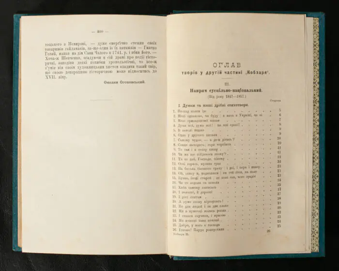 Зміст другого тому Кобзаря Тараса Шевченка львівського видання 1893 року