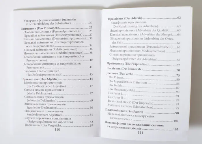 Зміст розділів книги Граматика німецької мови