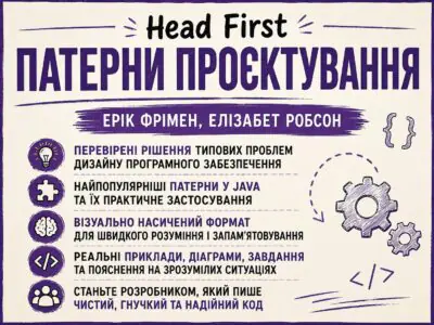 Банер книги Head First Патерни проєктування Еріка Фрімена та Елізабет Робсон