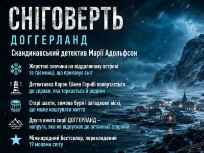 Банер до книги Сніговерть Марії Адольфсон про детектив на островах Доґґерланд
