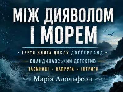 Банер книги Між дияволом і морем Марії Адольфсон — третя книга циклу Доґґерланд, скандинавський детектив